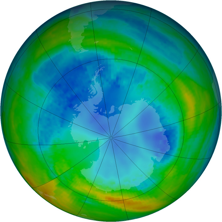 Antarctic ozone map for 16 August 2004